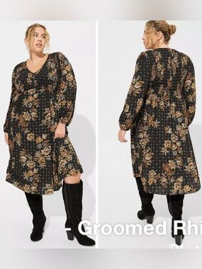 Torrid Floral Smocked Bodice Midi Dress Size 2X